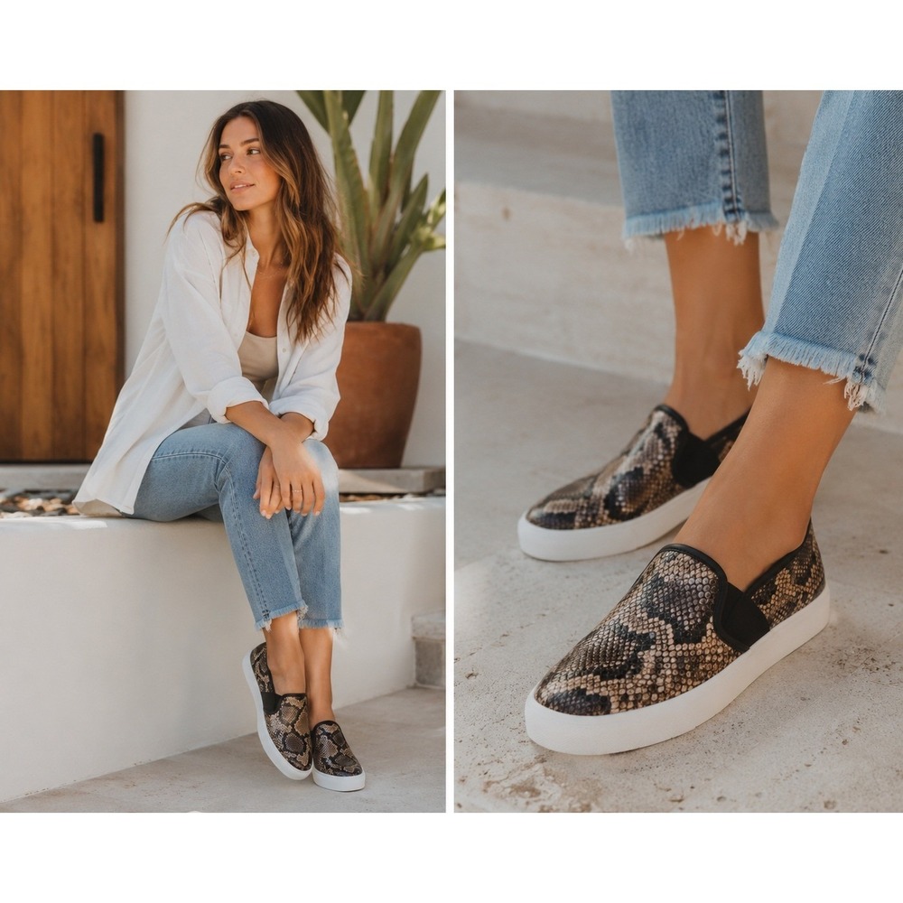 Vince Sneakers Women 6 Brown Snake Print Blair Slip On Platform Streetwear